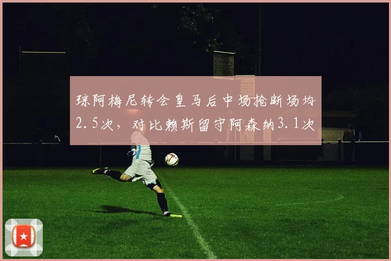琼阿梅尼转会皇马后中场抢断场均2.5次，对比赖斯留守阿森纳3.1次，防守硬度差距明显